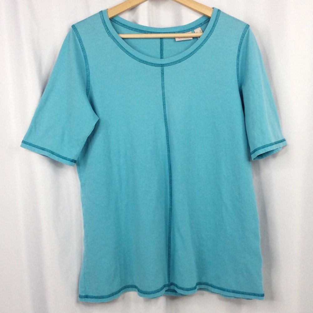 LOGO By Lori Goldstein Tunic Top Women's Size Medium Blue Short Sleeve